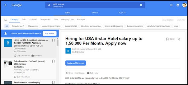 Google cũng sở hữu một cổng tìm kiếm thông tin về việc làm