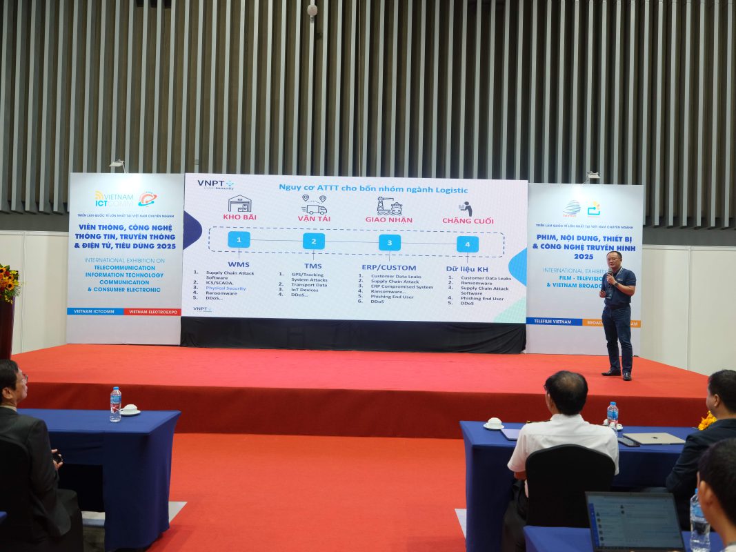 Ông Hồ Trọng Đạt, PGĐ VNPT Cyber Immunity chia sẻ các nguy cơ ATTT đối với 4 nhóm ngành Logistic