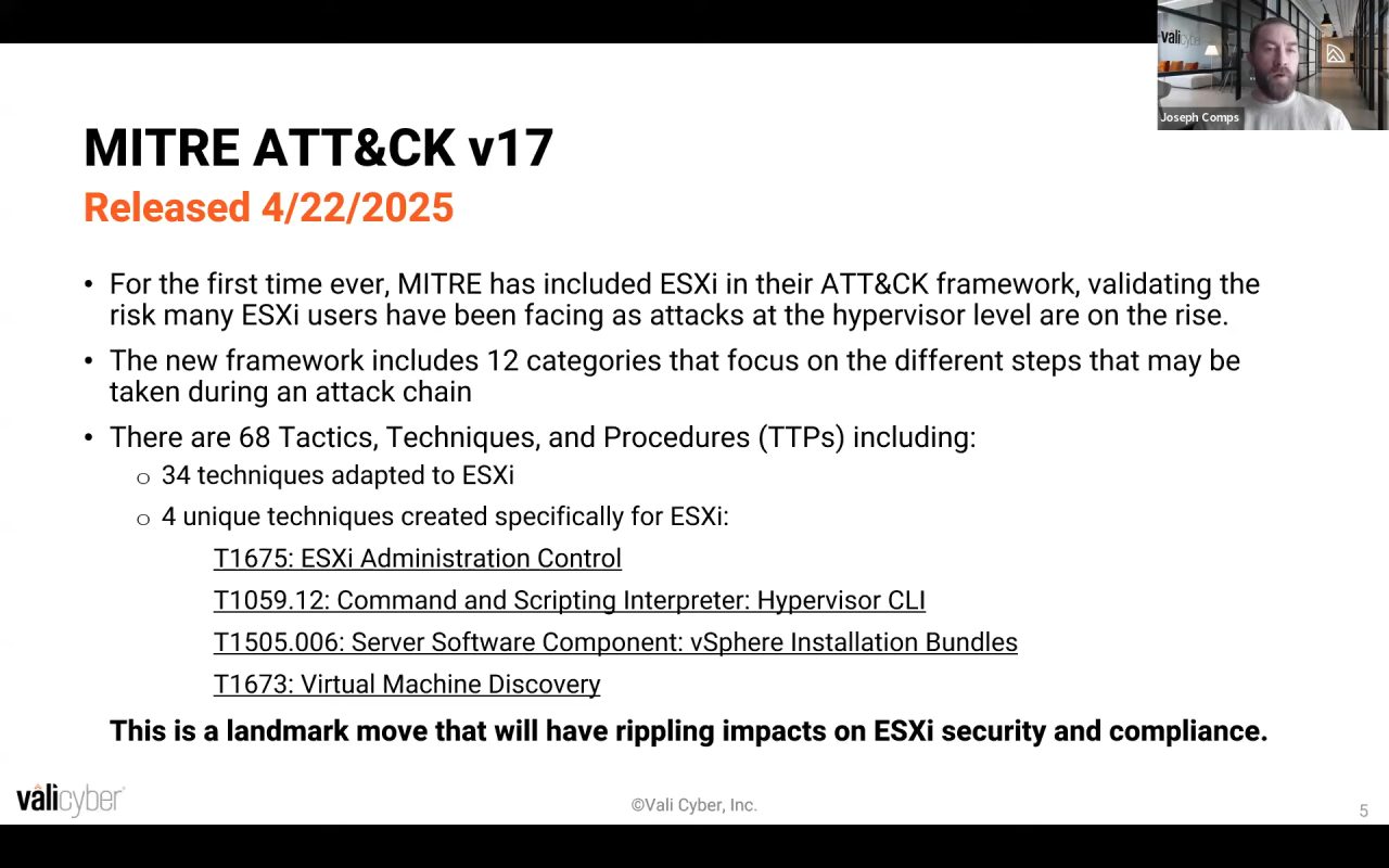Khung MITREE ATT&CK phiên bản mới đã bổ sung thêm 4 kỹ thuật tấn công vào VMware ESXi