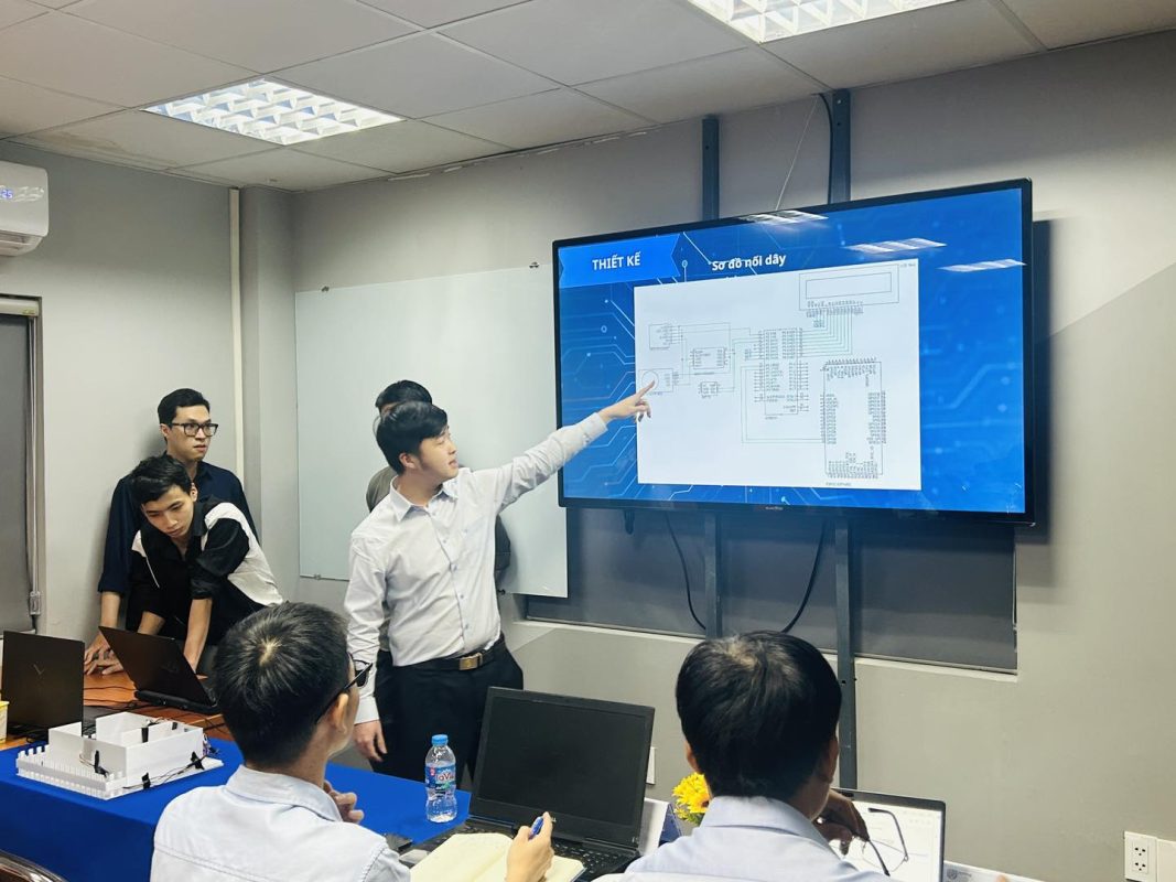 Các thành viên nhóm bảo vệ đồ án trước hội đồng phản biện