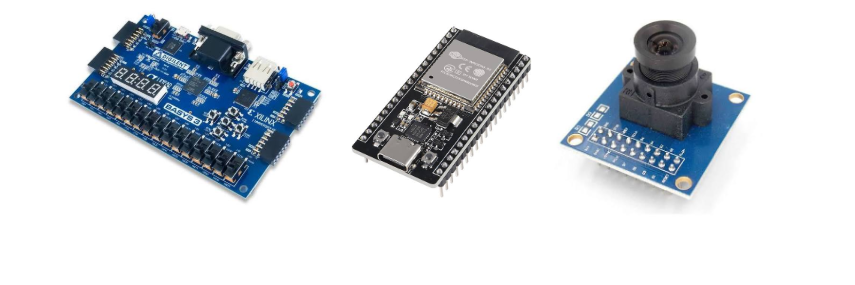 Cụm module cốt lõi của hệ thống gồm bo mạch FPGA Basys 3, vi điều khiển ESP32 và Camera OV7670
